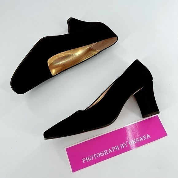 Nina Velour Block Heel Shoes Black Size 8 M Made in Spain - Picture 5 of 13